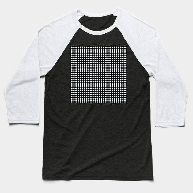 Black and White Lined Medium Polka Dots Baseball T-Shirt by squeakyricardo